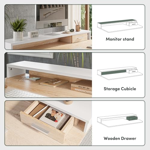 FEZIBO Electric Standing Desk 48 x 24 Inch with Monitor Shelf, 3 Drawers and Open Storage, Home Office Computer Workstation, Maple, 2 Packages FEZIBO