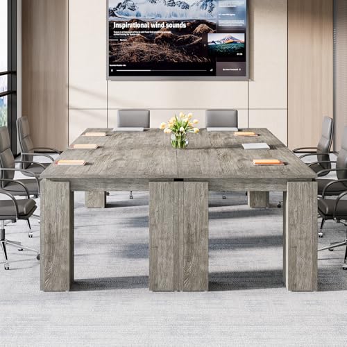 Tribesigns 7 ft Extra Long Conference Table, 86-Inch Office Meeting Room Table, Modern Industrial Rectangle Gray Seminar Desk for 8 (1) Tribesigns