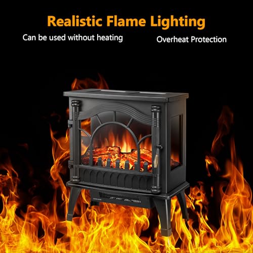 Xbeauty Indoor 23'' Freestanding Electric Fireplace Stove, Fireplace Heater with Adjustable Realistic 3D Flame Effect, Overheating Protection, 1000W/1500W Xbeauty