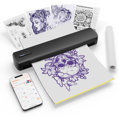 Tattoo Stencil Printer, Portable Wireless Bluetooth Thermal Transfer Machine, Supports 8.5 x 11 Letter A4 A5 Sizes, Perfect for Tattooist Business Trip Travel Home Office-Smartphone PC and Laptop