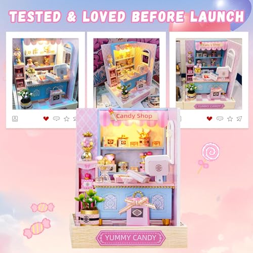 Flever Dollhouse Miniature DIY House Kit Creative Room with Furniture for Romantic Valentine's Gift (Yummy Candy)