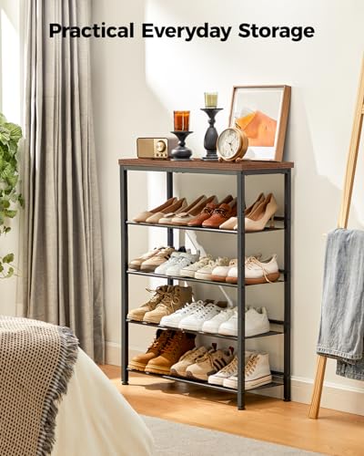 Pipishell 5-Tier Shoe Rack for Entryway and Small Spaces with Wooden Top & Metal Frames, Shoe Storage Organizer with Adjustable Storage Shelves, PISRB4 Pipishell