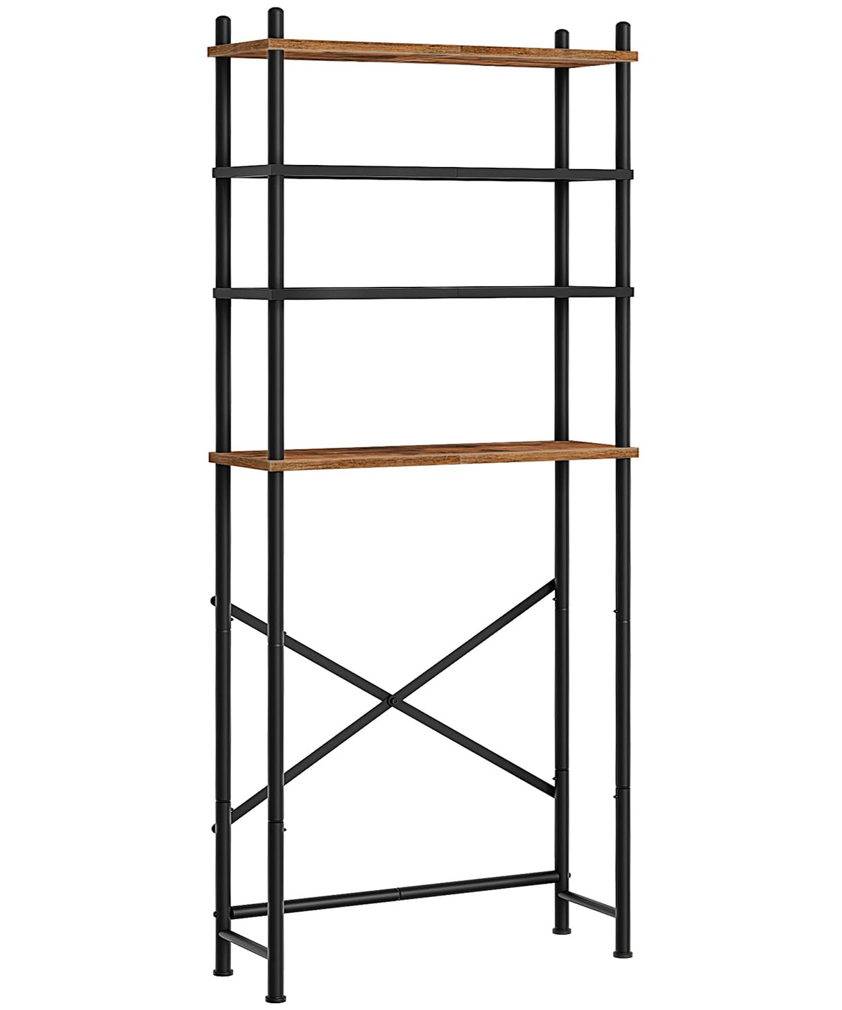 HOOBRO Over The Toilet Storage, 4-Tier Over Toilet Bathroom Organizer, Freestanding Above Toilet Shelf with Adjustable Feet, Space Saving, Easy to Assemble, Rustic Brown and Black BF64TS01 HOOBRO
