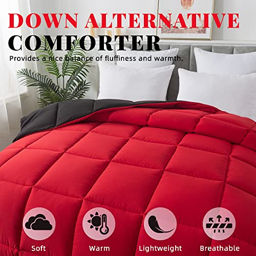 Cosybay Down Alternative Comforter (Red/Black, Twin) - All Season Soft Quilted Twin Size Bed Comforter - Duvet Insert with Corner Tabs -Winter Summer Warm Fluffy, 64x88 inches Cosybay