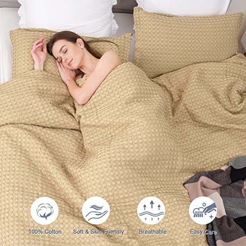 PHF 100% Cotton Waffle Duvet Cover Full, Ultra Soft Skin-Friendly Duvet Cover Set for All Season, Luxury Decorative Textured Comforter Cover with Pillow Shams Bedding Collection, 80"x90", Khaki PHF