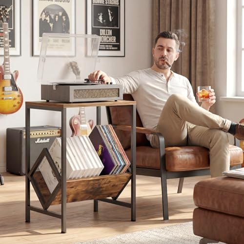 VonDream Spacious Turntable Stand with Vinyl Record Storage, Holds 80+ LPs, All-in-One Record Player & Album Storage, Record Player Stand with Storage VonDream