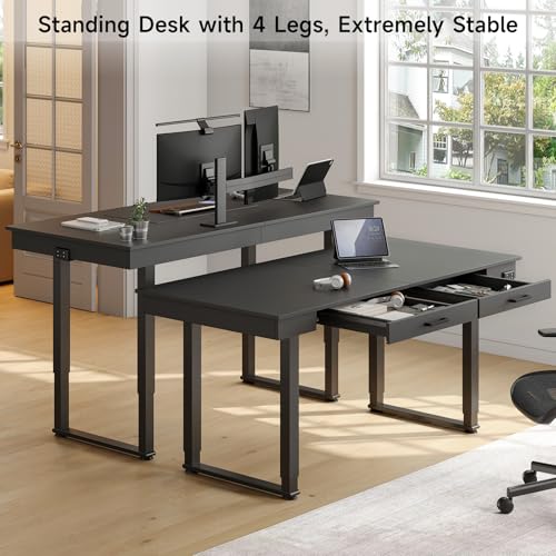 ONBRILL Standing Desk with Drawers, 63x26 Inches Rectangle Electric Stand Up Desk with Dual Motor and Memory Preset, Adjustable Height from 28-46 Inch for Home & Computer Workstation, Black ONBRILL
