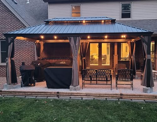 Domi Outdoor Living 14x20FT Hardtop Gazebo, Permanent Metal Gazebo with Galvanized Steel Double Roof and Aluminum Frame, Curtain and Netting, Large Pavilion Gazebo for Patio Deck Garden domi outdoor living
