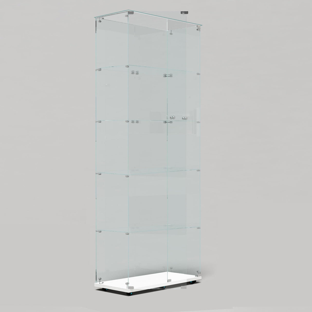 Maotifeys Modern Glass Display Cabinet 5-Shelf with LED Light, Lock and Wheels, 2 Door Curio Cabinets, Tempered Glass Collection Display Showcase for Living Room Home Office,White Maotifeys