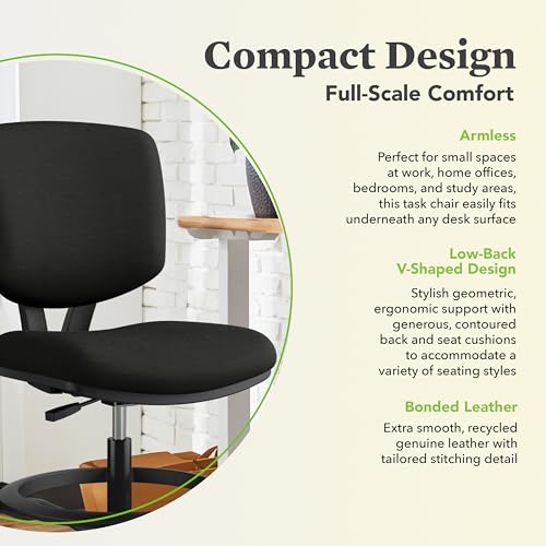 HON Volt Standing Desk Chair, Leather Office Chair with Foot Rest, Armless Drafting Stool, Ergonomic Recline and Center Tilt, for Computers, Offices, Work, Black HON