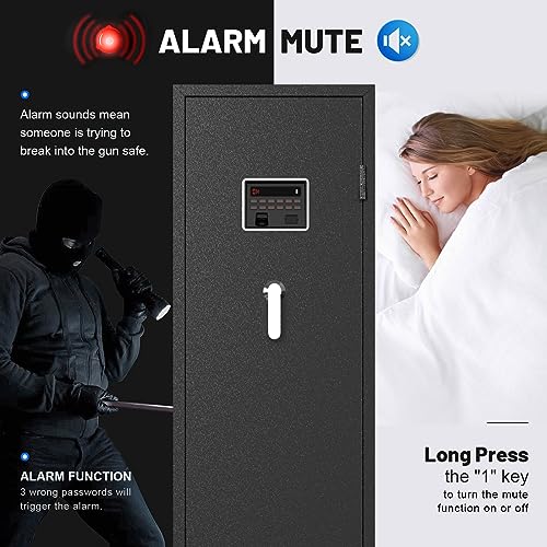 EMAXEE 7-8 Biometric Gun Safe Rifle, Large Gun Safes for Home Rifle and Pistols with Upgraded Control Panel and LED Light, Quick Access Fingerprint Gun Cabinet with Removable Shelf and Gun Racks EMAXEE