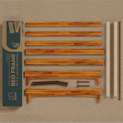 Bme Caden 15 Inch King Bed Frame with Adjustable Caramel Wood Headboard - Mid Century Retro Design, No Box Spring Required Bme