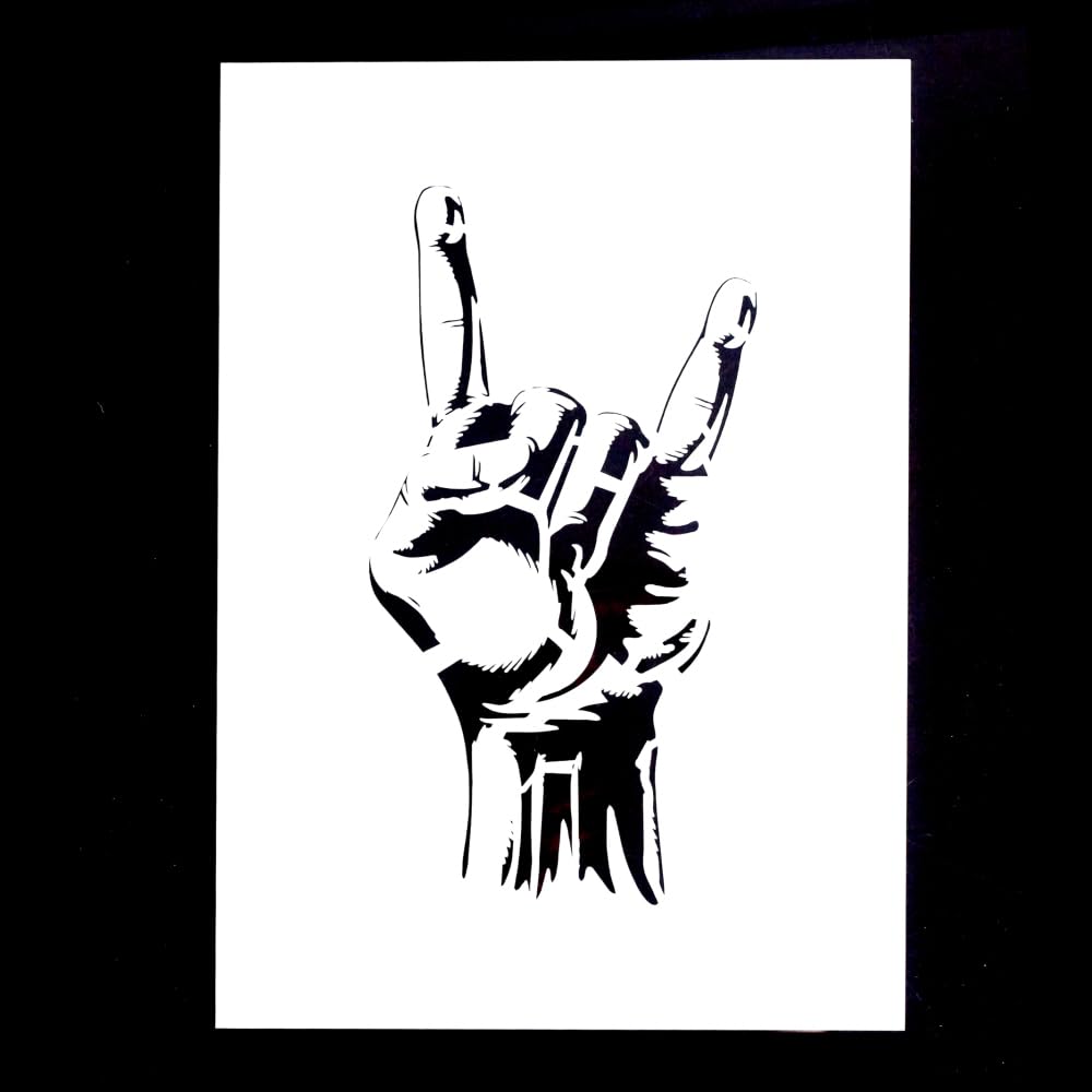 DIY Decorative Rock Roll Stencil Template for Painting on Canvas Wood Furniture Craft Paper (A4 Size) SLGIFT