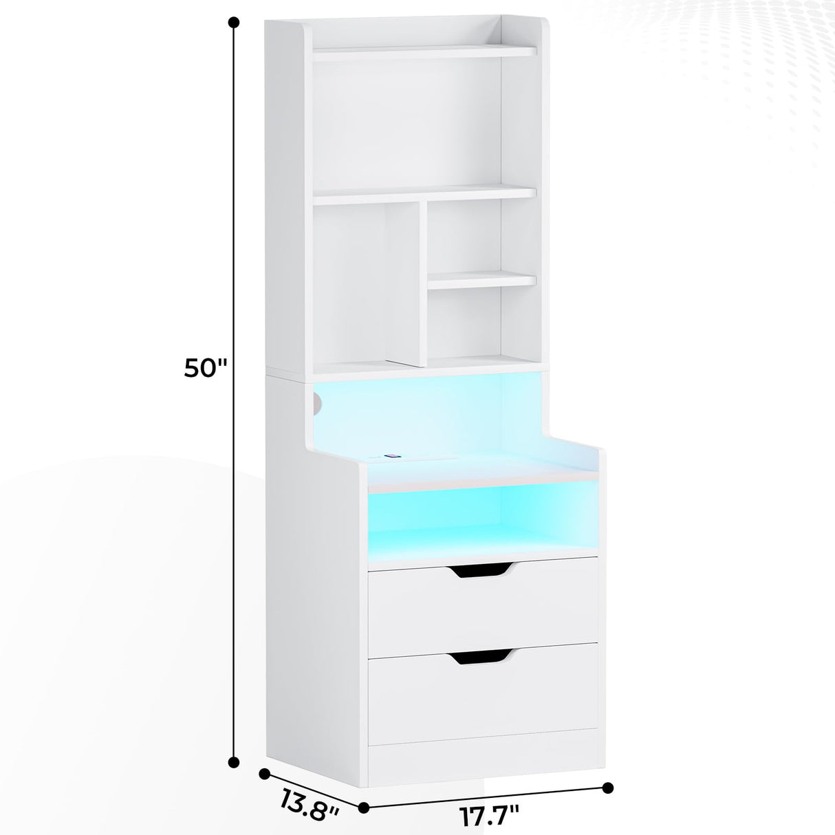 Modern LED Tall Nightstand Set of 2 with Charging Station and Storage, White ADORNEVE