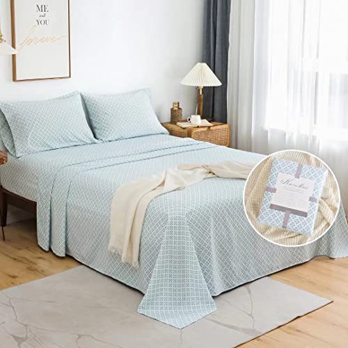 KACEMOO Twin Bed Sheet Set Printed Blue Floral Pattern Cooling 1800 Microfiber Deep Pocket, Hotel Luxury, Super Soft, Breathable, Hypoallergenic, Wrinkle Free, Single Bedding for Kids - (Cyan & Boho) KACEMOO