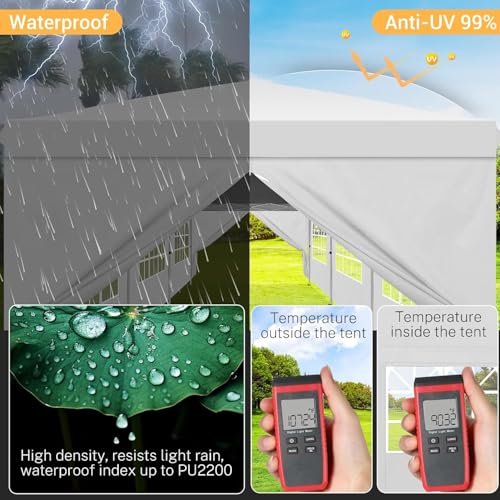 COBIZI 10x30 Pop up Canopy Tent for Parties with 8 Removable Sidewalls, Waterproof UPF 50+ Commercial Event Tent, Protable Outdoor Canopy with 4 Sandbags for Wedding, Backyard(10x30FT, White) COBIZI