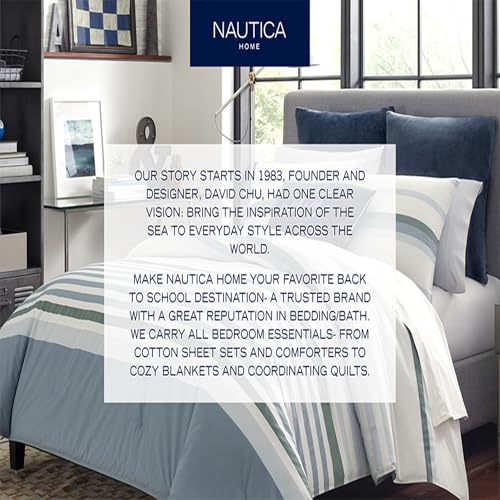 Nautica - Twin Comforter Set, Reversible Cotton Bedding with Matching Sham, Medium Weight for Year Round Use, Dorm Essentials, Oeko-Tex Certified (Dover Blue) Nautica