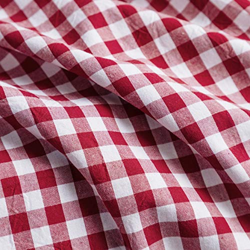 SUSYBAO Red Gingham Duvet Cover King 100% Washed Cotton 3 Pcs Set 1 Farmhouse Plaid Duvet Cover with Zipper Ties 2 Pillowcases Vintage Grid Bedding Set Soft Breathable SUSYBAO
