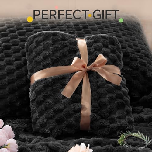 BEDELITE Fluffy Queen Comforter Set - Black Fleece Soft Comforter for Queen Size Bed, Luxury Warm Bedding Set for Winter, Fuzzy Bed Set 3 Pieces (1 Comforter, 2 Pillowcases) BEDELITE