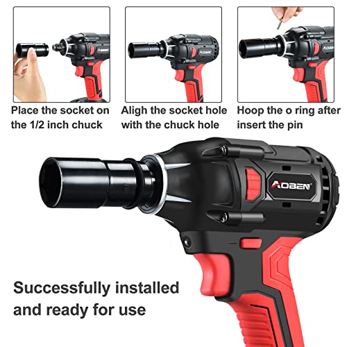 AOBEN 21V Cordless Impact Wrench, 400N.m Max Torque, 3000rpm Speed, 4.0Ah Li-ion Battery, 6Pcs Driver Sockets, Fast Charger, Tool Bag AOBEN