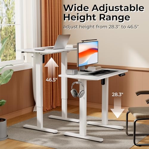 JYLH JOYSEEKER Small Standing Desk, 32" ×20" Electric White Standing Desk, Height Adjustable Compact Sit Stand Workstation with Splice Board, Home Office Desk with 2 Hooks JYLH JOYSEEKER