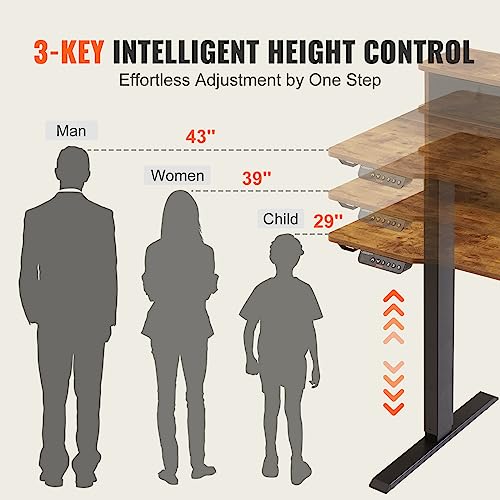 VEVOR Standing Desk with Shelves 47.2 x 23.6 Inch Height Adjustable Desk Dual Monitor Riser Workstation Adjustable Desk 3-Key Modes Sturdy Dual Metal Frame 180LBS Capacity for Home Office VEVOR