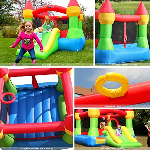 Bounceland Bounce House Castle with Basketball Hoop Inflatable Bouncer, Fun Slide, Safe Entrance Opening, UL Certified Strong Blower Included, 12 ft x 9 ft x 7 ft H Bounceland