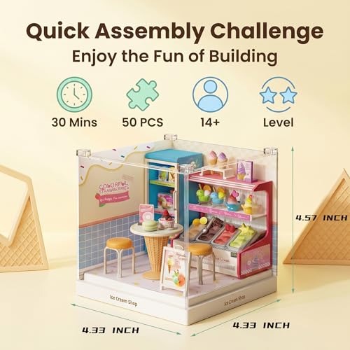 Tkmango Ice Cream Shop Super Miniature House Kit - DIY Plastic 3D Model Building Set for Adults & Teens, Build Your Own Sweets Dessert Shop with Dustproof Case, Creative Craft Gift for Girls Women