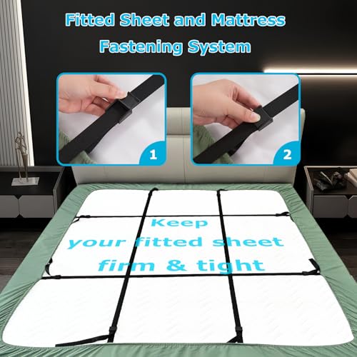 Popfavor Deep Pocket Full Fitted Sheet with Straps - Fits Mattresses Up to 21" Thick - 3 Piece Bed Sheets - Moisture Wicking, Cooling & Soft Fitted Sheet & Pillow Cases (Light Green) Popfavor
