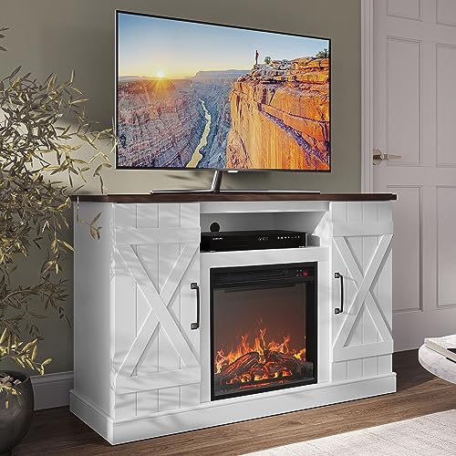 BELLEZE 47" TV Stand with 18" Electric Fireplace Heater & Media Entertainment Center Console Table for TV up to 50" with Open Storage Shelves & Cabinets - Veropeso (White) BELLEZE