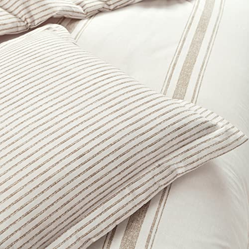 Lush Decor Farmhouse Stripe Reversible Cotton Duvet Cover Queen Size 3 Piece Set Full/Queen Neutral - Farmhouse Bedding Set - Striped Duvet Cover Lush Decor