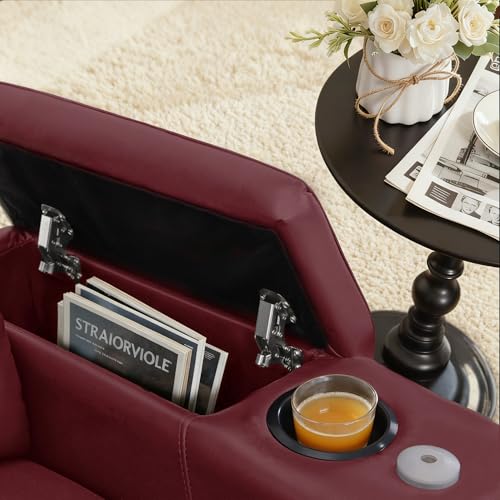 MCombo Triple Motors Power Recliner Chair with Power Headrest & Lumbar Support for Living Room, Home Theater Seating with Armrest Storage, Tray Table and Dual Charging Ports HTS708 (Red)