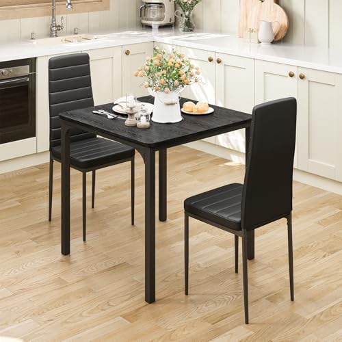 Gizoon Kitchen Table for 2, Table and Chairs Set of 2, 3 Piece Dinner Table Set with 2 Upholstered PU Leather Chairs for Dining Room, Living Room, Apartment, Small Space, Black Gizoon