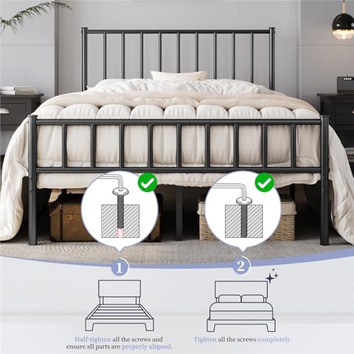 Yaheetech 14 Inch Queen Size Bed Frame Metal Platform Bed with Spindle Headboard Footboard/Mattress Foundation/No Box Spring Needed/Underbed Storage Space/Steel Slat Support/Easy Set up, Black Yaheetech