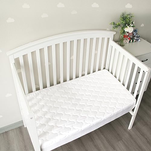 Crib Mattress Protector Sheets Fitted Waterproof Crib Mattress Pad Cover, Noiseless & Machine Wash 100% Absorbent Crib/Toddler Mattress Protector Sheet Quilted, White, 52" x 28" Biloban