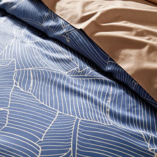Get Bed Ready Unique Mid-Century Modern Boho Chic Vintage Retro Mod Print Bedding Egyptian Cotton Duvet Cover Set Minimalist Chic Botanical Design Asian Zen Style Pattern (Twin, Dusky Blue) Get Bed Ready