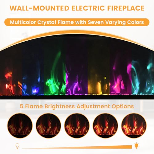 COCO DESIGN 32-Inch Floating Mantel with 18 Inch Wall Mounted Electric Fireplace, All-in-One Fireplace with Colored Crystal Stone, Multi Ambient Light Colors with Remote, 1500W Heater, White COCO DESIGN