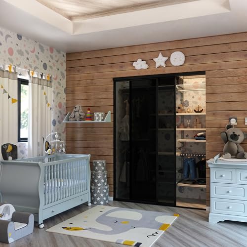 Doors55 Glass Room Divider and Sliding Glass Closet Doors - Smoked Frosted Partition Wall - Clear, Smoked and Frosted Glass Sliding Doors Options (Smoked Glass, 60x80) Doors55