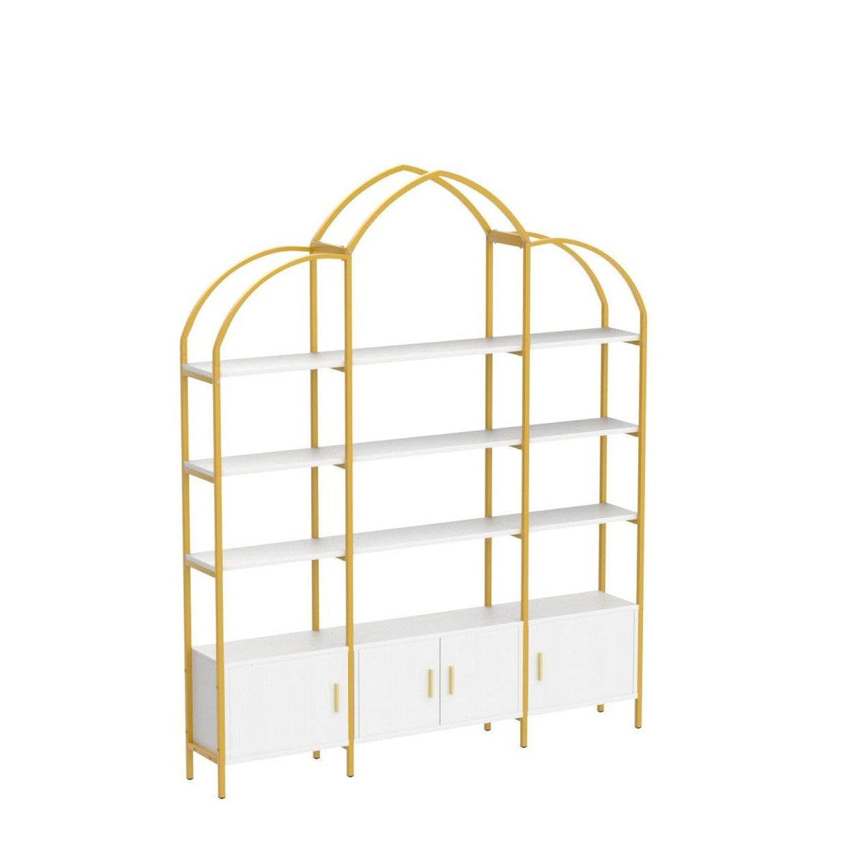 Semoic Arched Bookshelves and Bookcases: Triple Wide 5-Tier Large Open Bookshelf, Etagere Bookcase with Display Shelf for Home Office, White and Gold Semoic