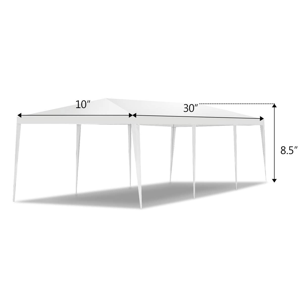 Tangkula 10'x30' Outdoor Canopy Tent Heavy Duty Party Wedding Event Tent Sturdy Steel Frame with 5 Removable Sidewalls Waterproof Sun Snow Rain Shelter Gazebo Canopy Tent, White Tangkula