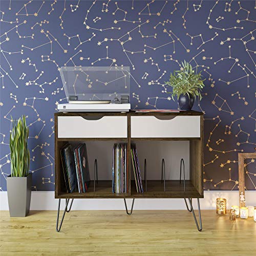 Novogratz Concord Turntable Stand with Drawers, Brown Oak Novogratz