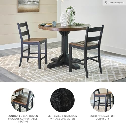 Signature Design by Ashley Valebeck Casual Rustic Counter Height Bar Stool with Contoured Seat and Footrest, Set of 2, Wood, 24" High, Black & Dark Brown Signature Design by Ashley