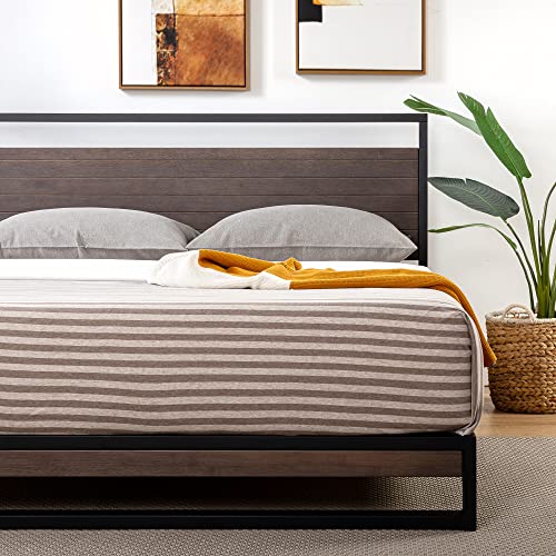 Zinus Suzanne Bamboo and Metal Platform Bed Frame, 7-Inch Low Profile, Solid Steel Construction, No Box Spring Needed, Wood Slat Support, Easy Assembly, Grey Wash, King Zinus