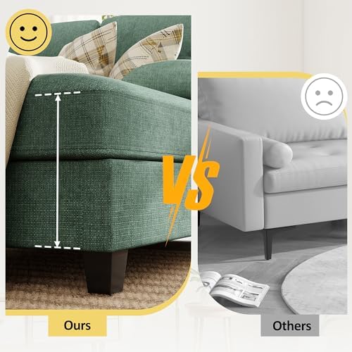 Shintenchi U Shaped Sectional Couches for Living Room, 4 Seat Modern Sectional Sofa with Removable Armrest & Soft Backrest for Apartment and Small Space, Deep Green Shintenchi