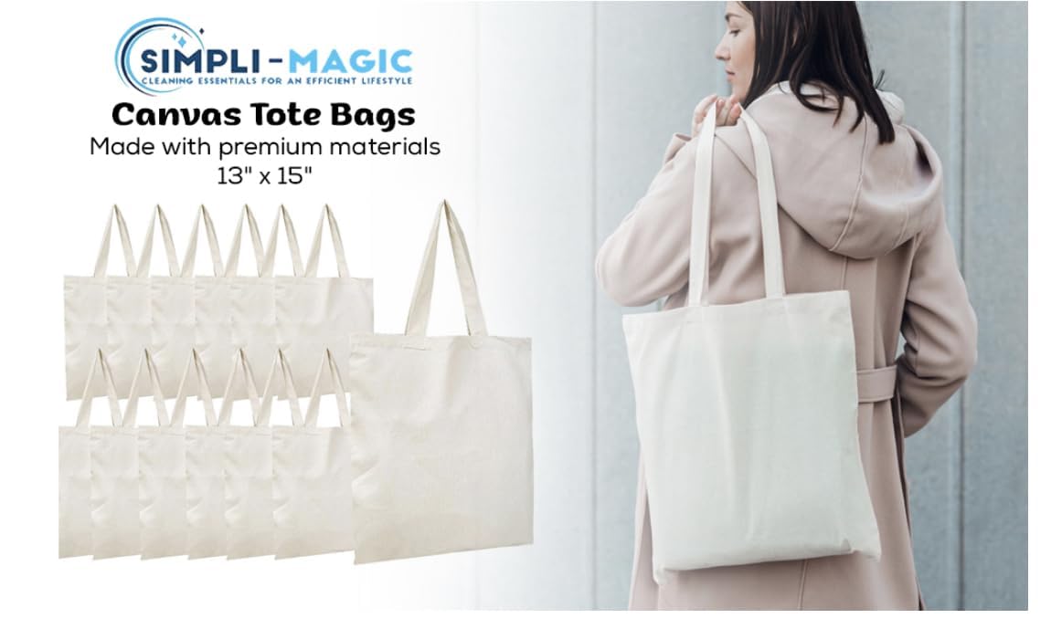 Simpli-Magic Canvas Tote Bags, 13"x15", Pack of 15, Natural SIMPLI-MAGIC