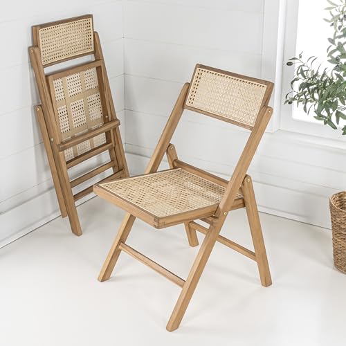 JONATHAN Y FLD1000A-SET2 Theo Mid-Century Vintage Wood Rattan Folding Chair with Adjustable Back Modern, Traditional, Bohemian, Classic, Scandinavian, Minimalist, Light Brown (Set of 2) JONATHAN Y
