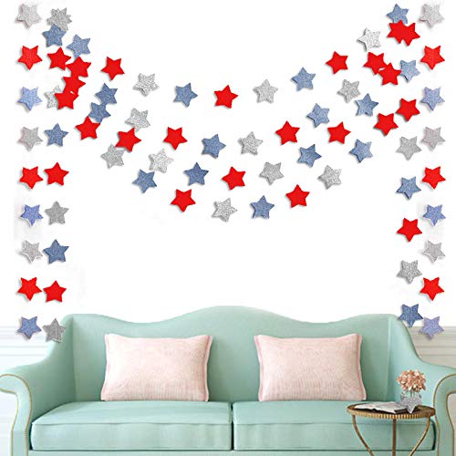 6 Pack Patriotic Star Streamers Garland Red White Blue Bunting Banner Paper Hanging Decorations for 4th of July American Independence Day Labor Day Holiday Memorial Day Party Supplies (50 Feet) TTSAM