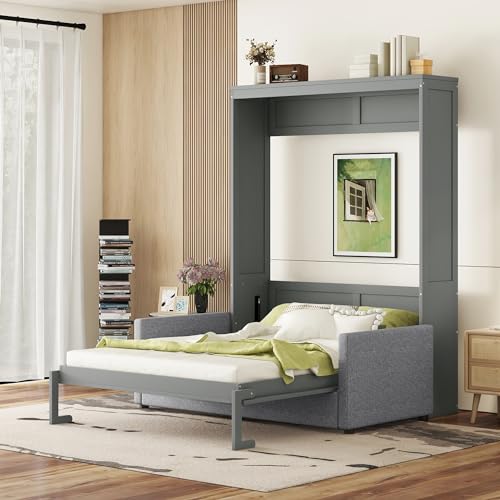 Ball & Cast Queen Size Murphy Bed Wall Bed with Sofa,can be Folded,Multifunctional Hideaway Cabinet Bed Frame,No Box Spring Needed,for Apartment,Bedroom,Guest Room,Gray Ball & Cast