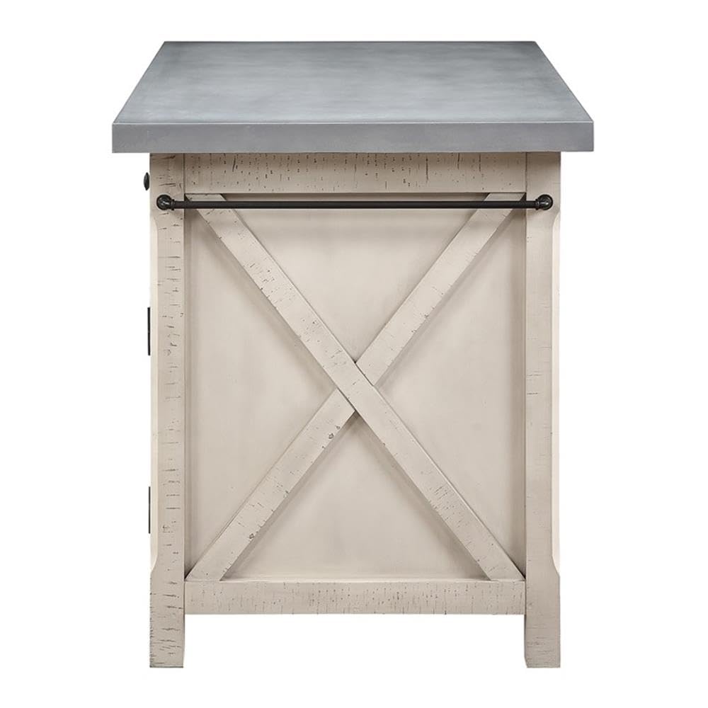 OSP Home Furnishings Nashville Kitchen Island with 2 Matching Stools, Cement Grey Top OSP Home Furnishings