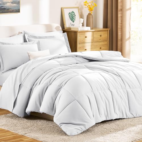 CozyLux Full Size Comforter Sets White - 7 Pieces Bed in a Bag Full, Oeko-Tex Certified Bed Set, All Season Soft Bedding Set with Down Alternative Comforter, Sheets, Pillowcases & Pillow Shams CozyLux